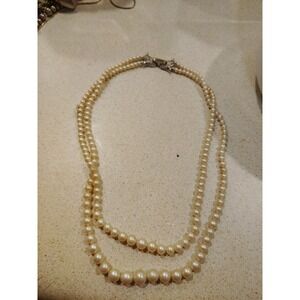 Vintage Trifari Faux Pearl Necklace Double Strand Signed!